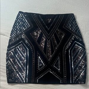 Express Black and Silver Sequin Mini Skirt